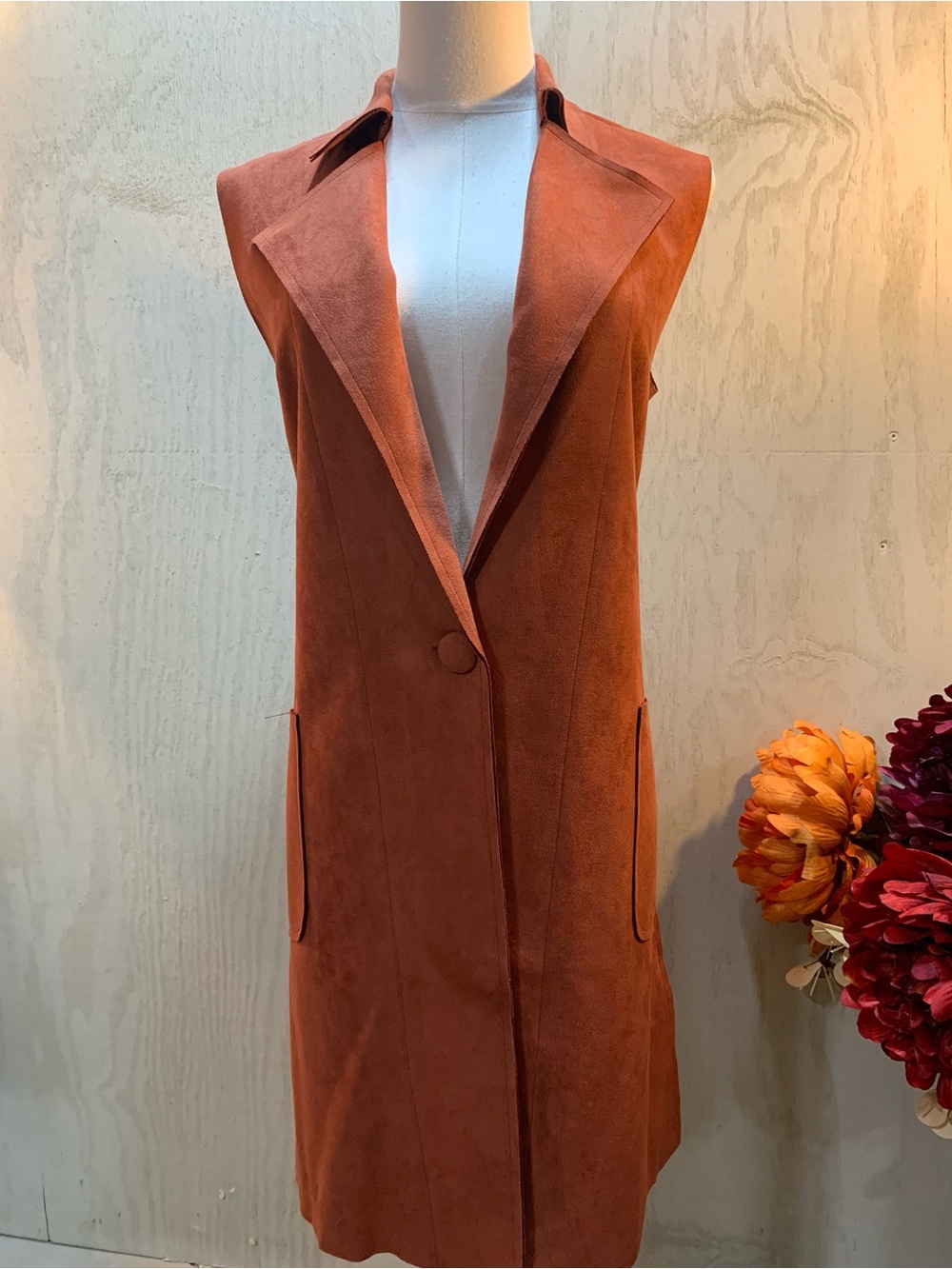 Solitaire Anthropologie Sleeveless Long Vest in Rust Orange